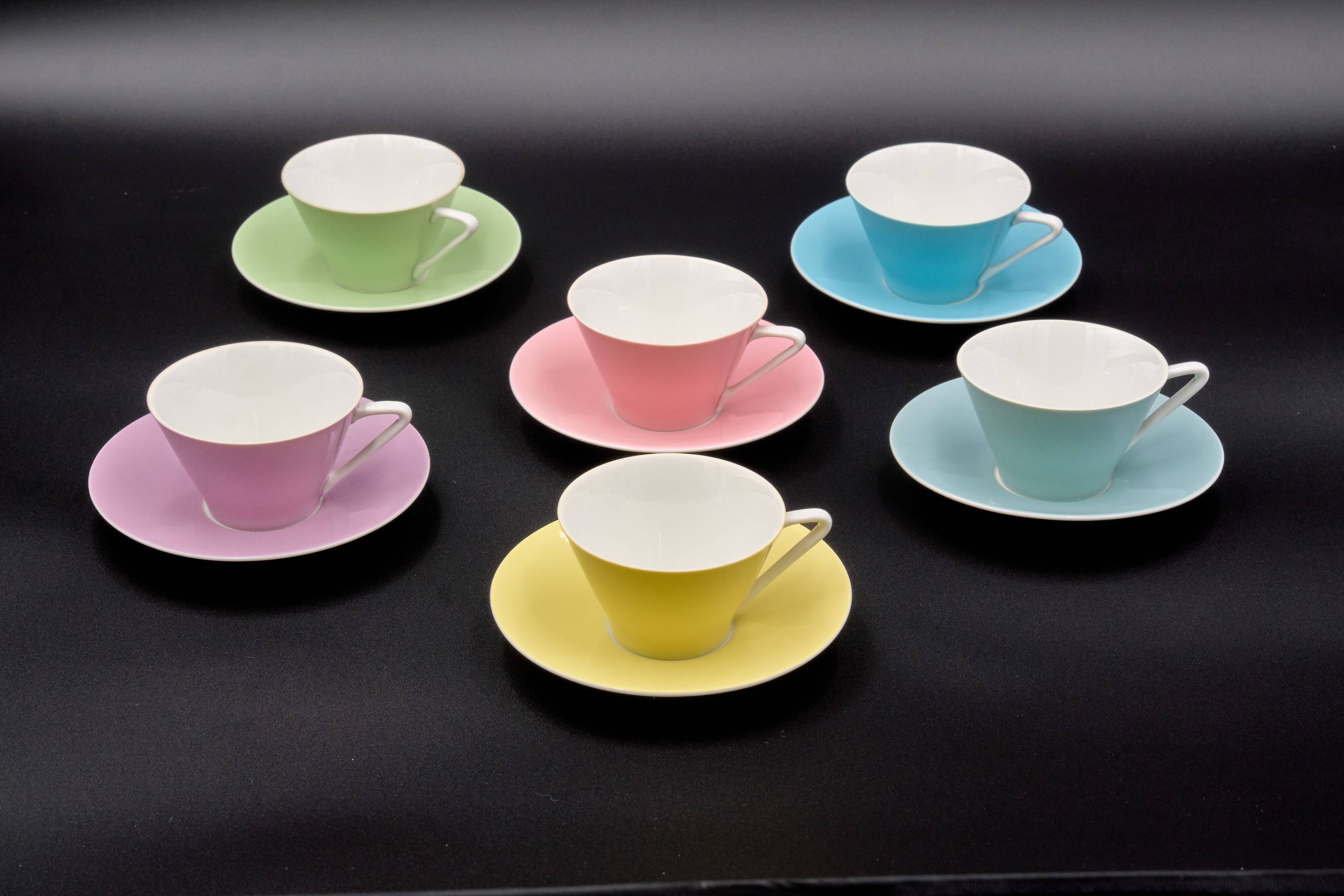 6 Midcentury Pastel Porcelain Coffee Cups „Daisy”, Lilien Porzellan, Austri