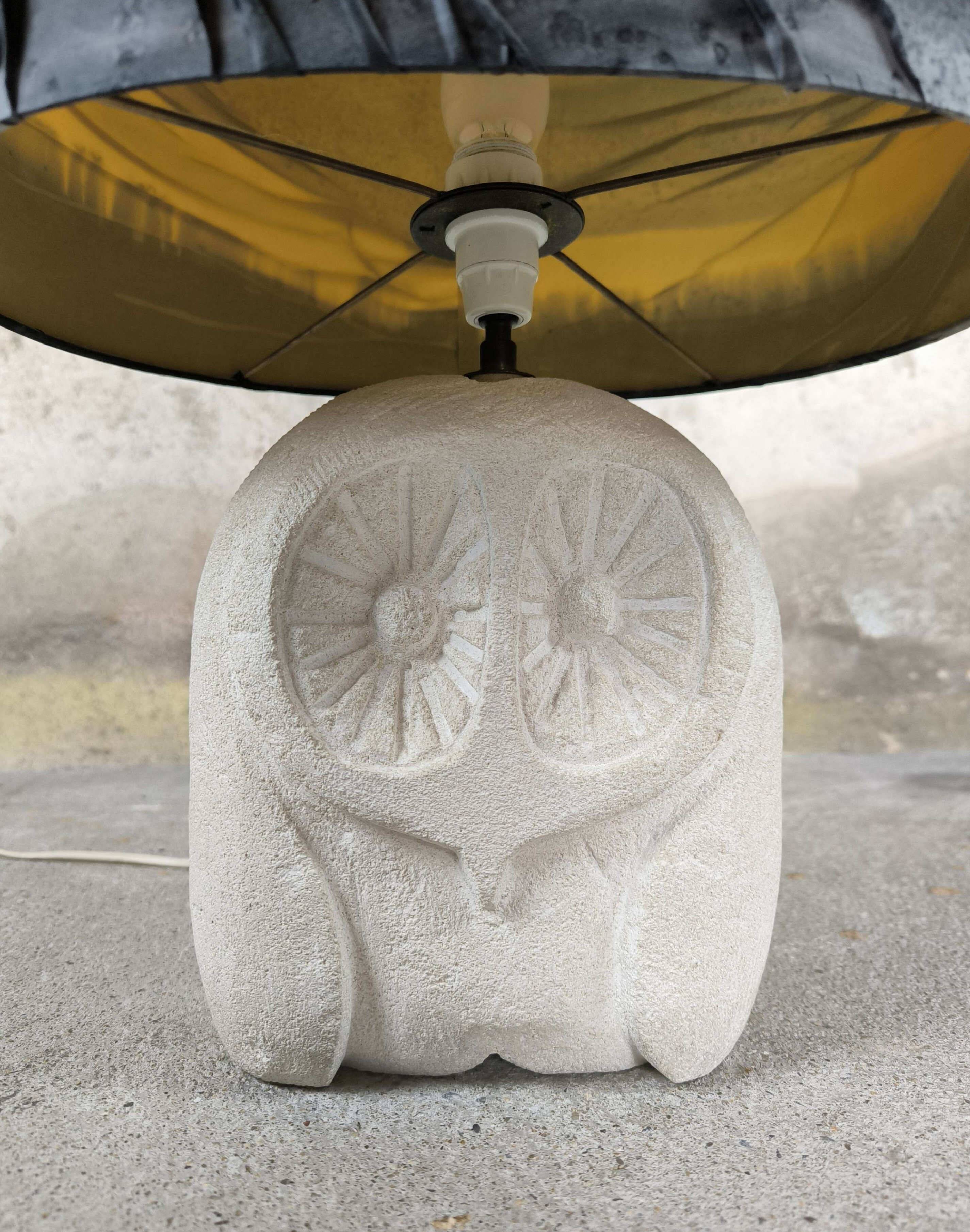 Vintage owl lamp made of natural stone