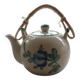 Small vintage ceramic teapot - Floral decoration and rattan handle