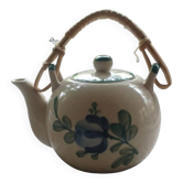 Small vintage ceramic teapot - Floral decoration and rattan handle