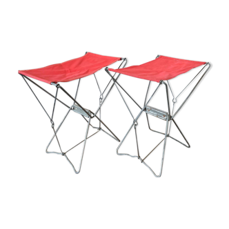 Paire tabourets pliants en toile rouge