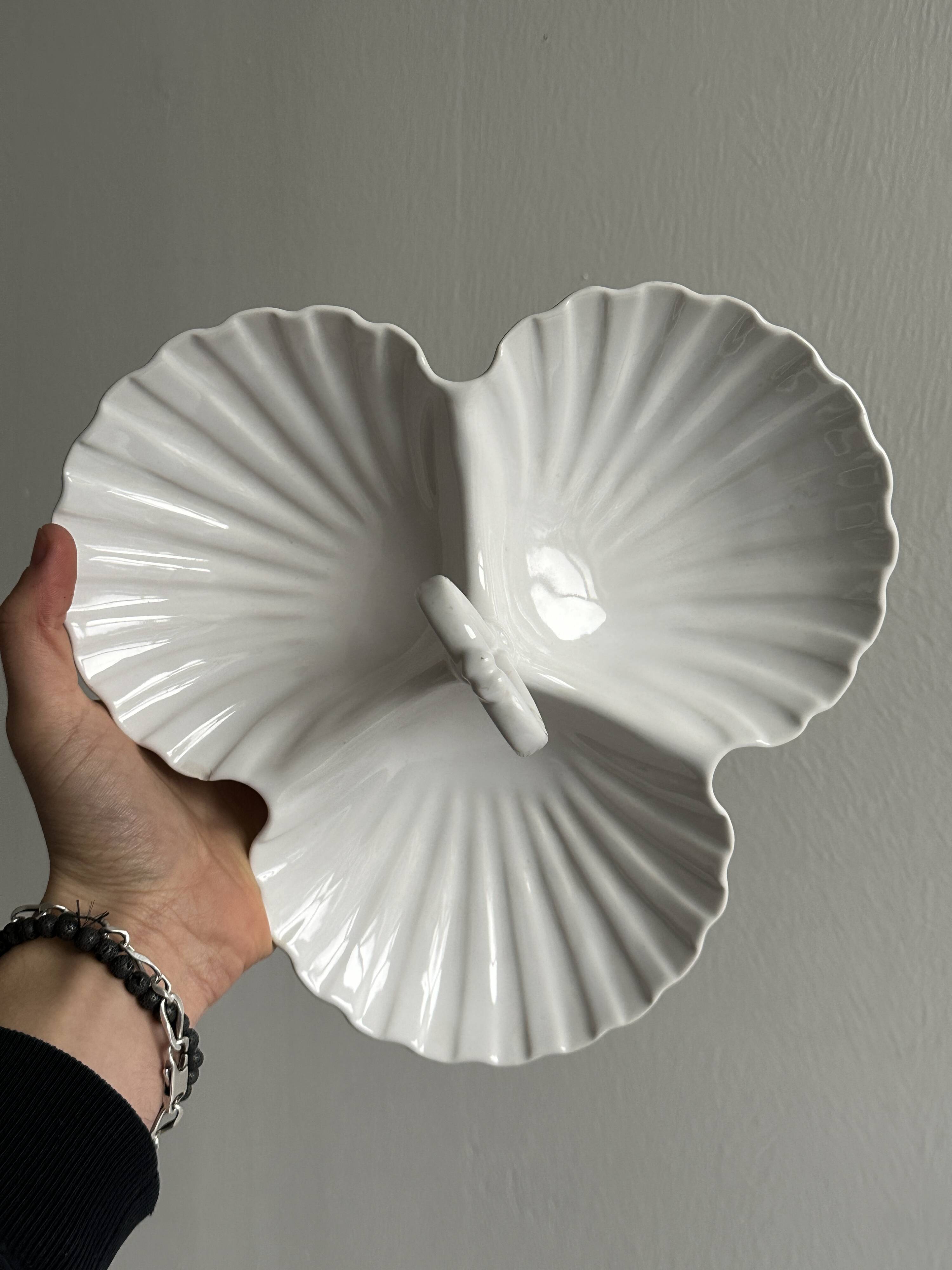 3-compartment white porcelain dish