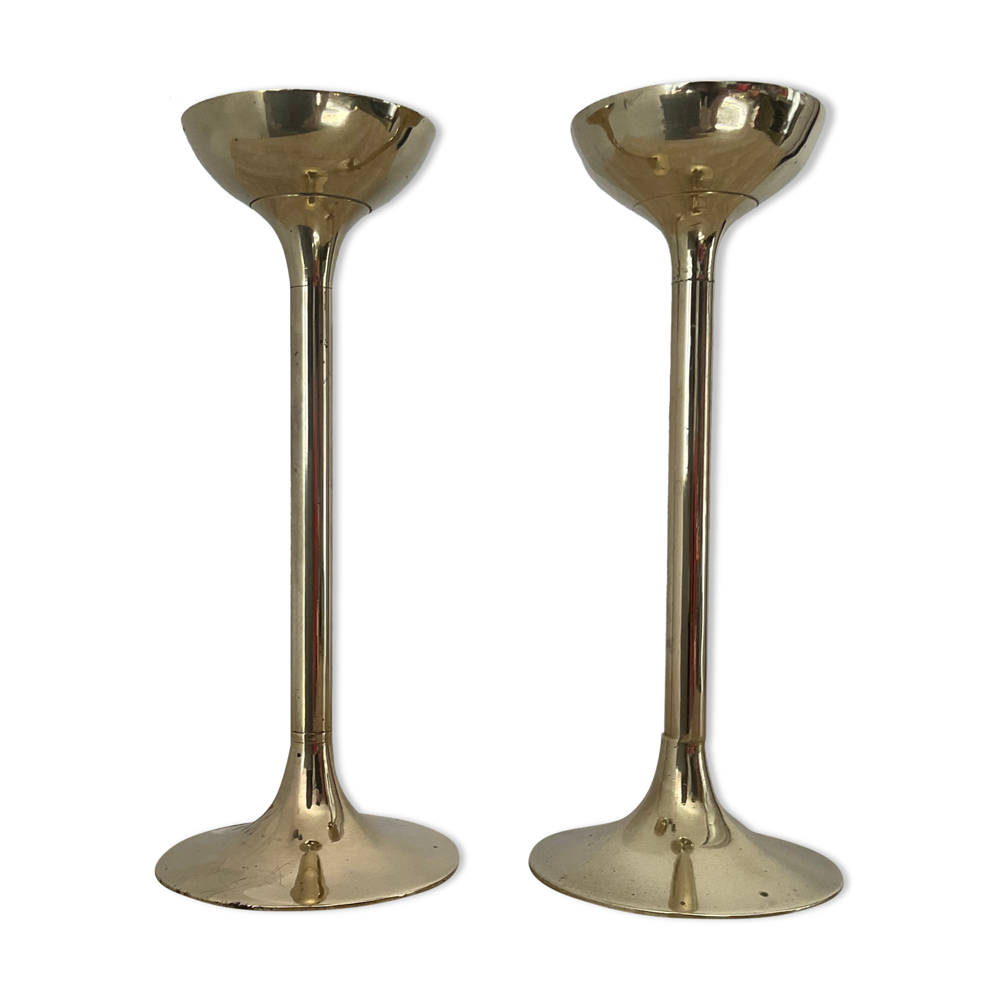 Pair of antique bronze candle holders