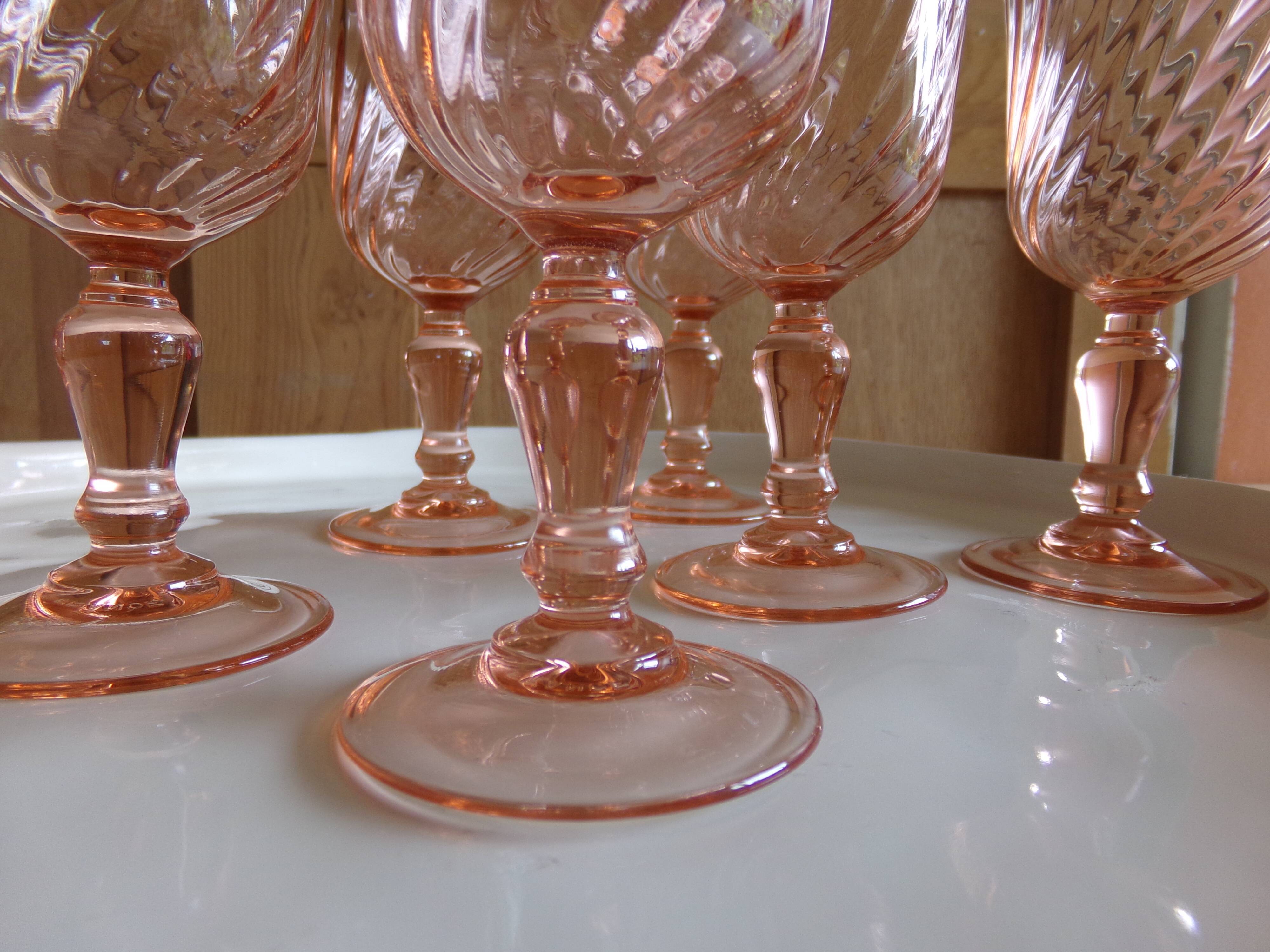 6 luminarc pink glass aperitif glasses