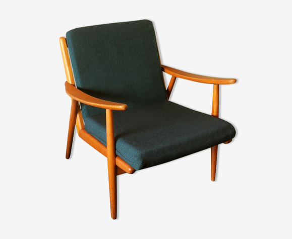 Scandinavian ash lounge chair with sea blue-green covers 1950s