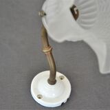 Vintage wall lamp, glass tulip lampshade, brass gooseneck support and blah porcelain