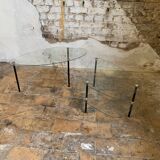 Pair of 2 glass and metal coffee tables from the 1950s, in the style of Edoardo Paoli