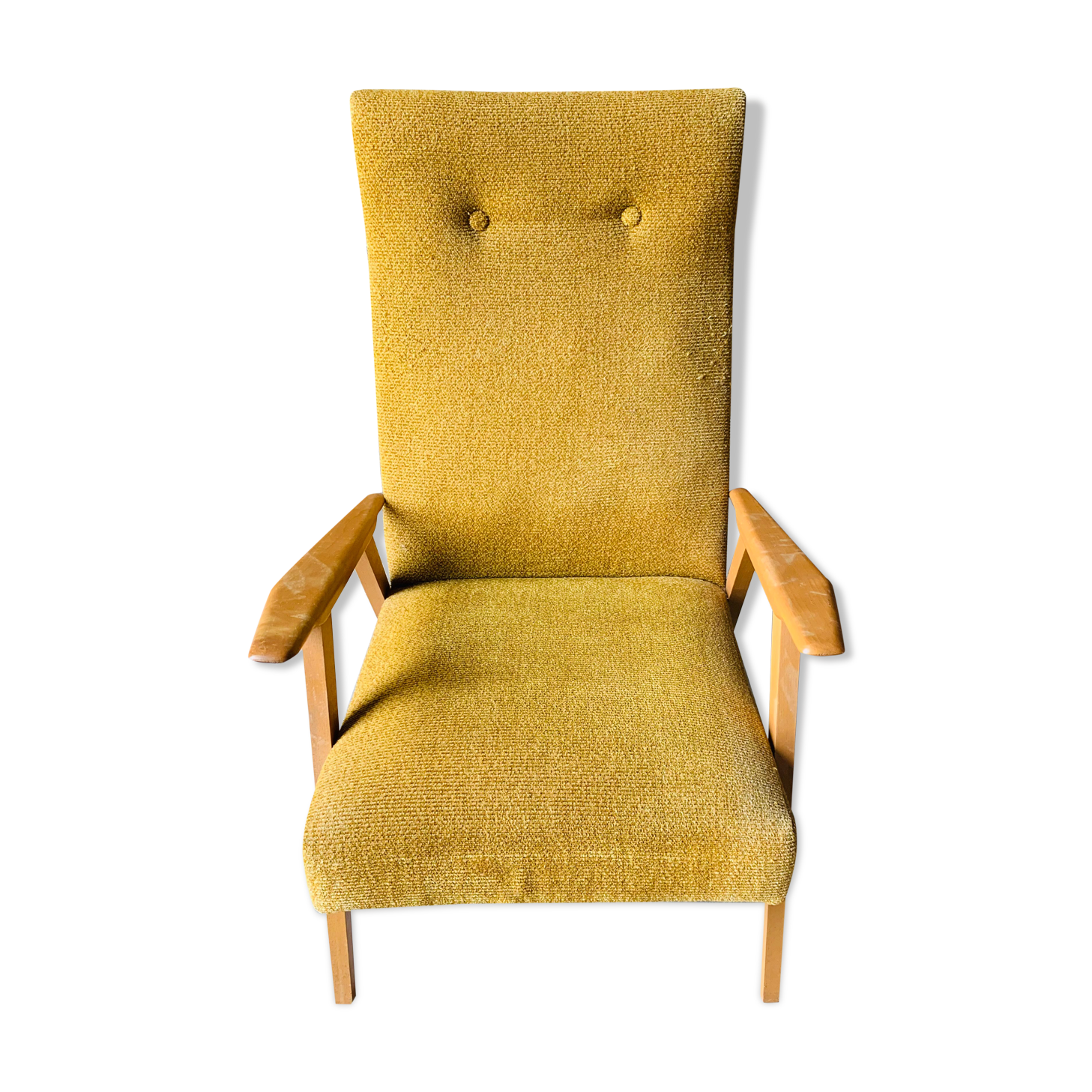 Fauteuil moutarde - bois et velours