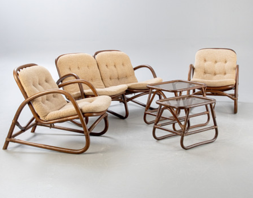 Bamboo and rattan garden terrace furniture set