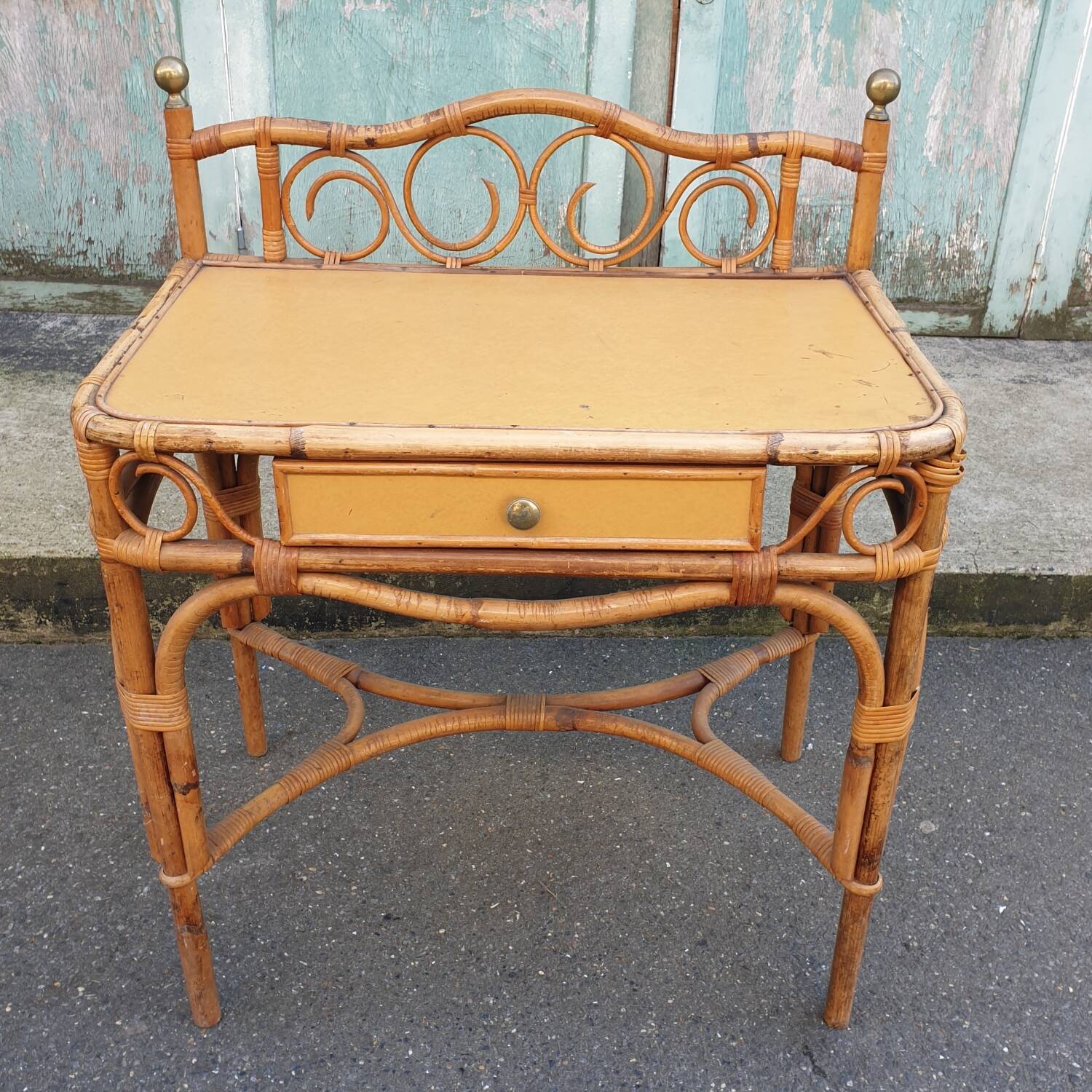 Bamboo and rattan side table, 1950s-1960s