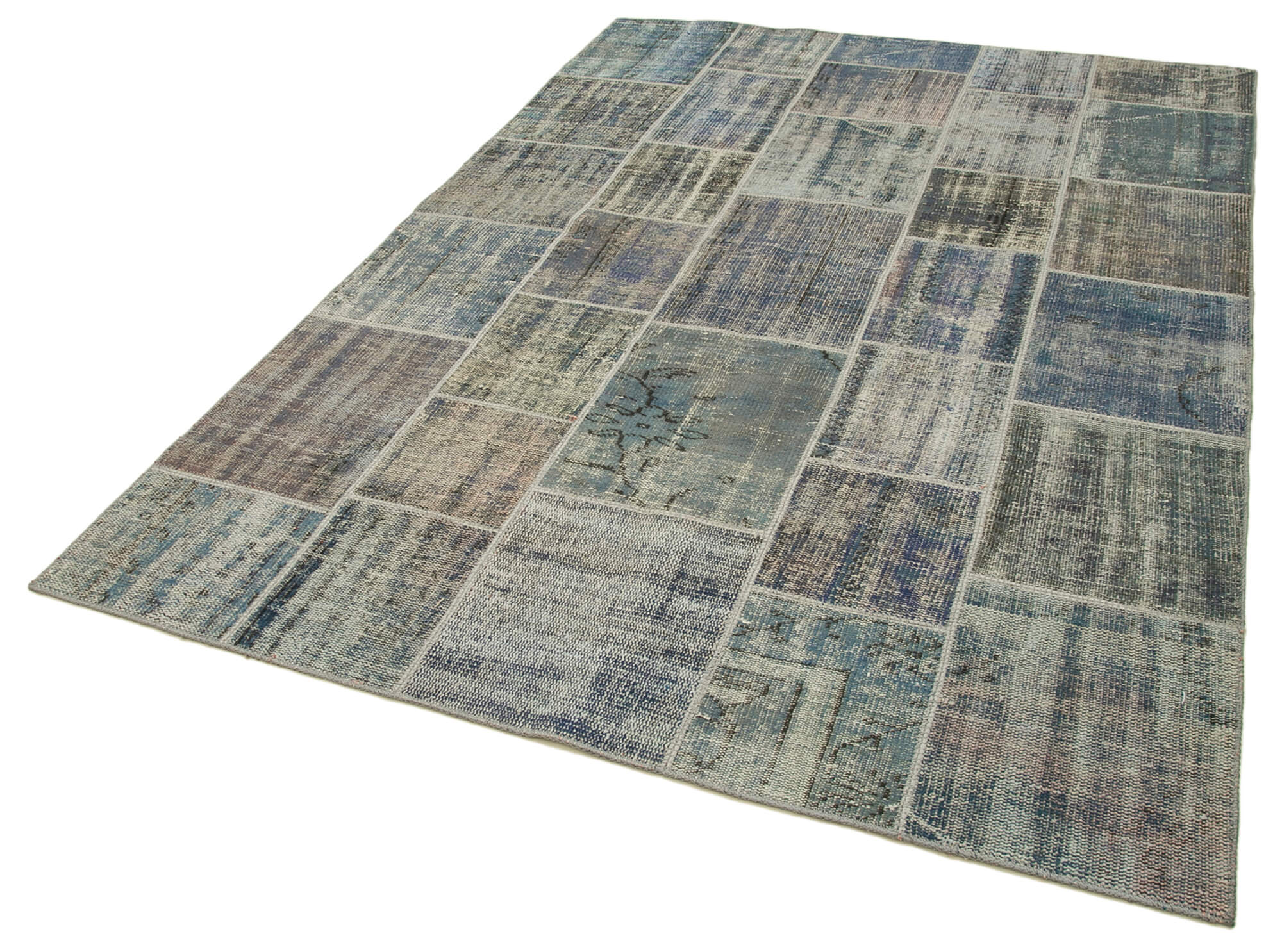 Hand-knotted oriental overdyed 173 cm x 242 cm grey patchwork carpet