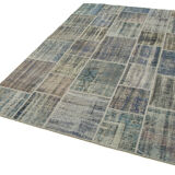 Hand-knotted oriental overdyed 173 cm x 242 cm grey patchwork carpet