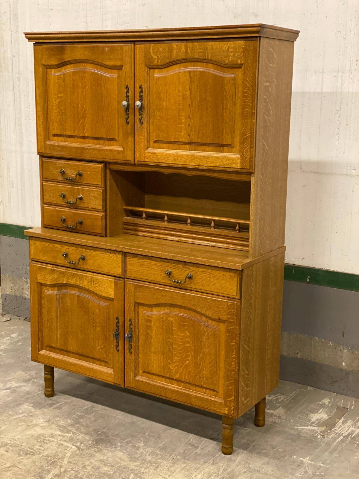 Vaisselier, buffet 2 corps vintage en chêne