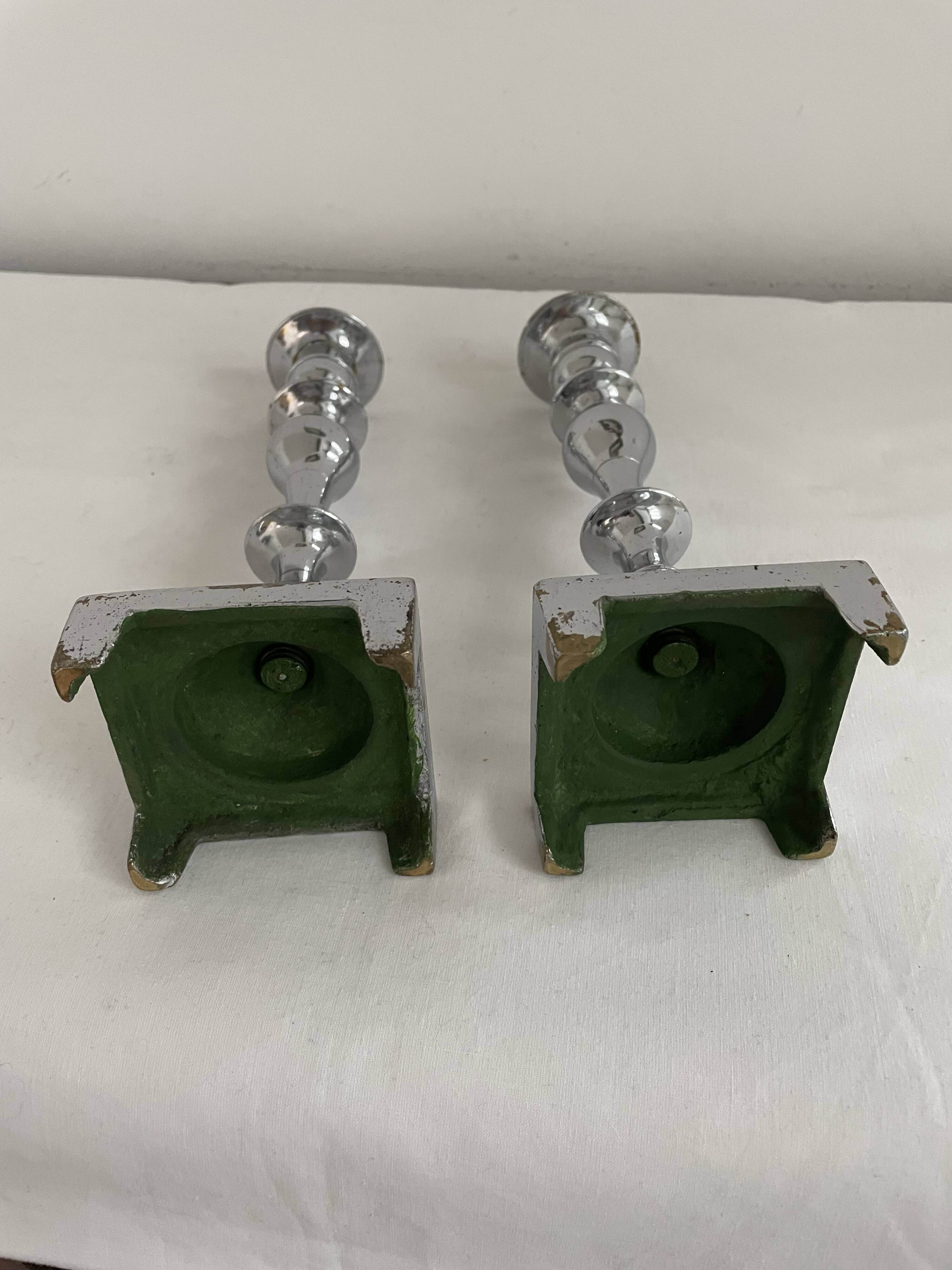 Large antique silver plated candlesticks, square base, pair, classic