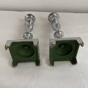 Large antique silver plated candlesticks, square base, pair, classic