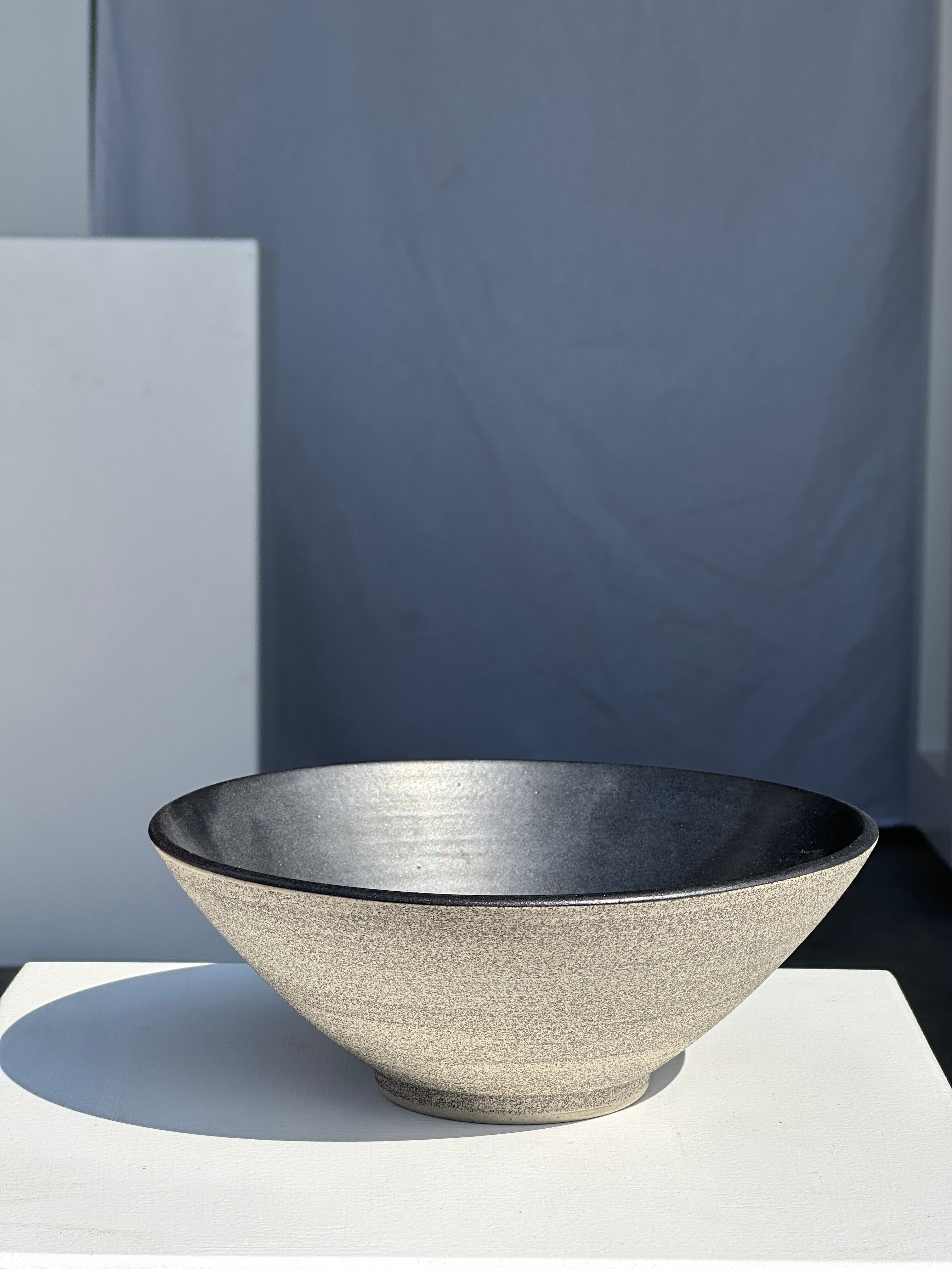 Duo of gray Indonesian ceramic bowls or salad bowls