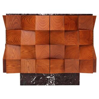Contemporary Modern Sideboard in Wood and Burgundy Marble Top, Italy