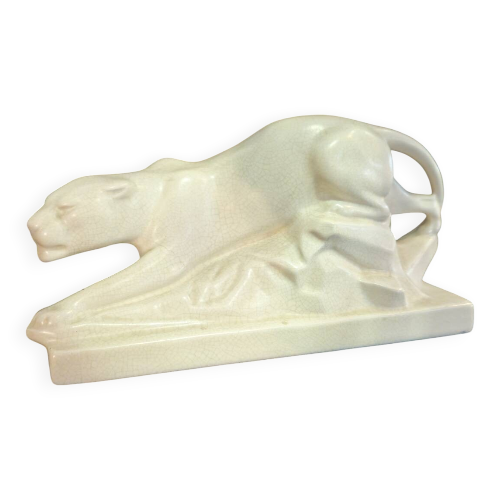 Art Deco Crackle Ceramic Panther 1930