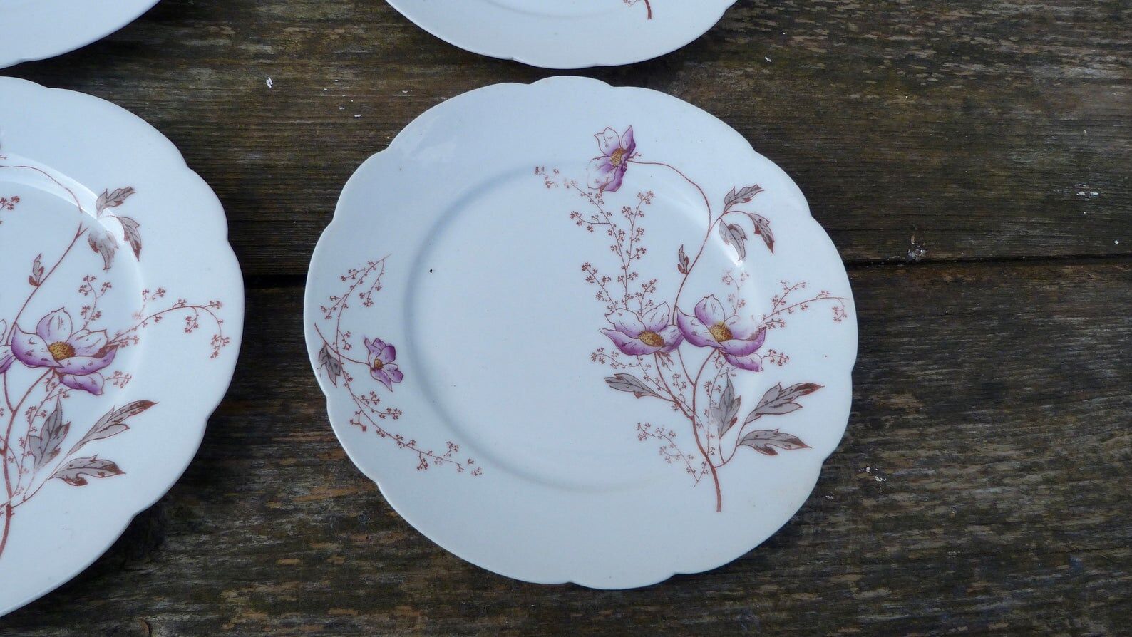 Lot of 5 old dessert plates patterned flowers
