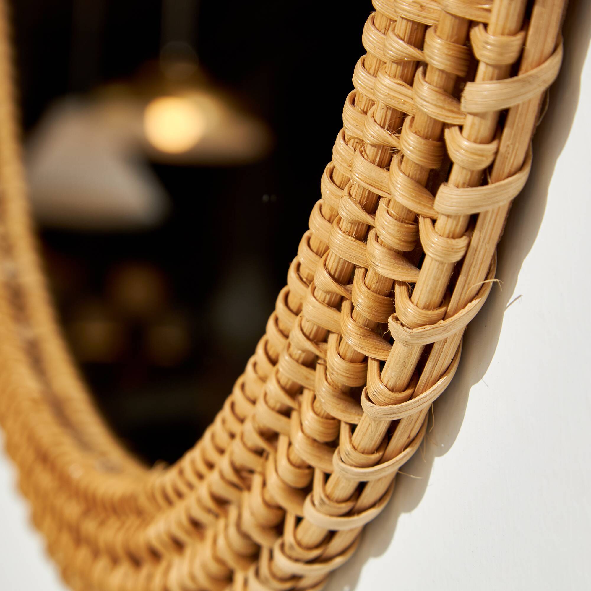 Round Wicker Framed Mirror, 1970s (MK10032)