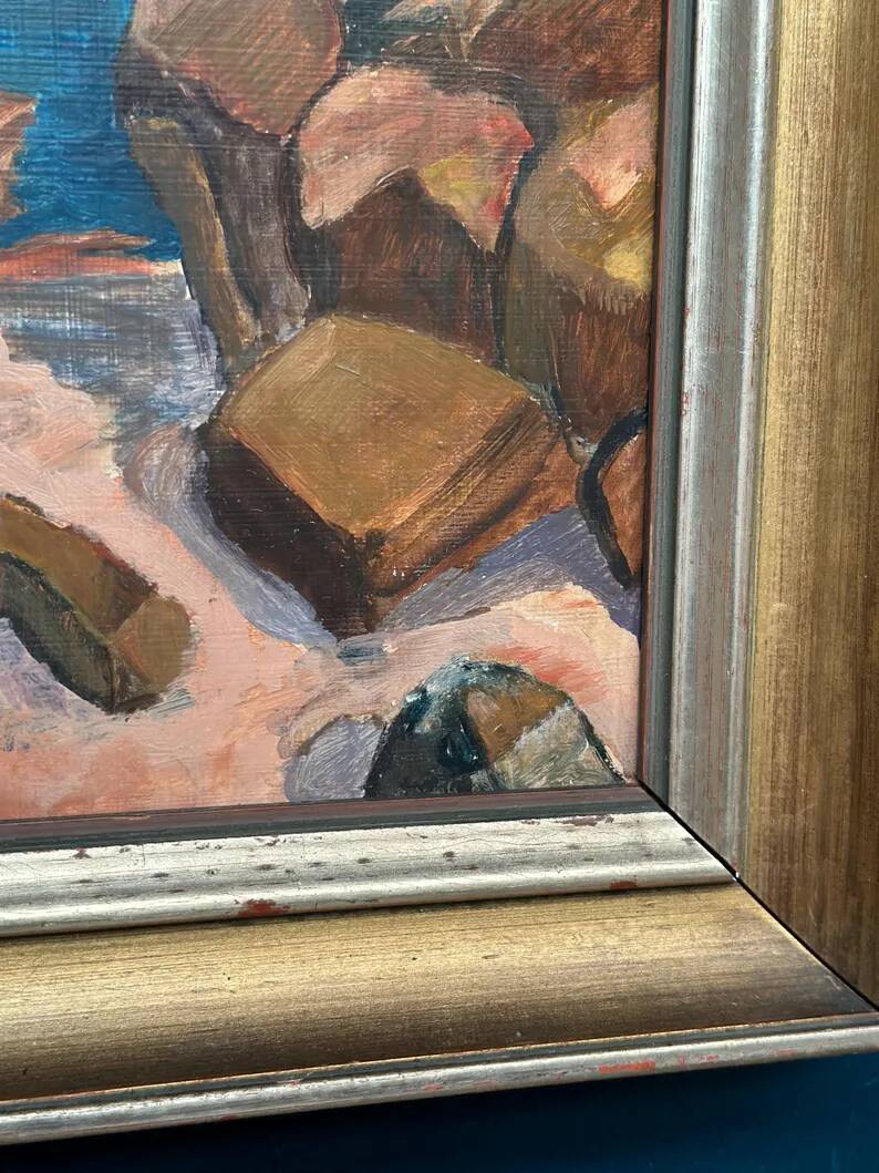 Original Swedish Oil on Panel – “Coastal motif” by Unknown Artist – Vintage & Framed – 53 × 46 cm (20.8" x 18.1")