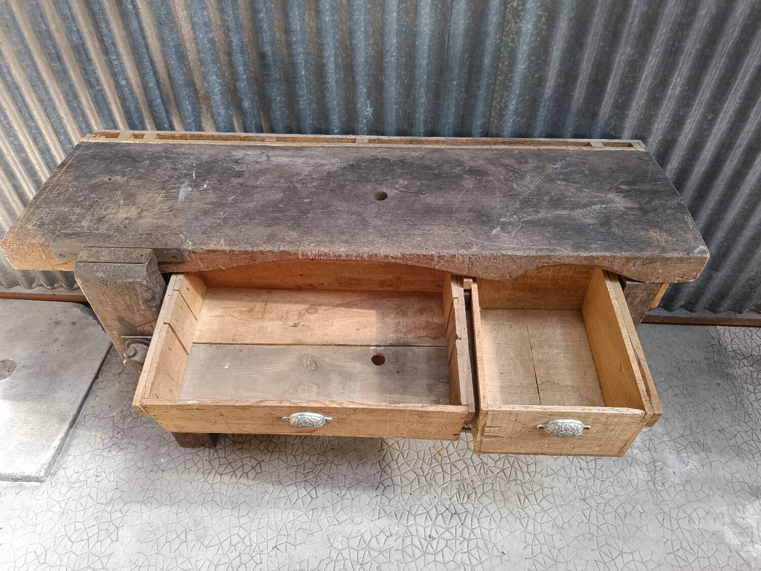 Vintage solid wood carpenter's workbench