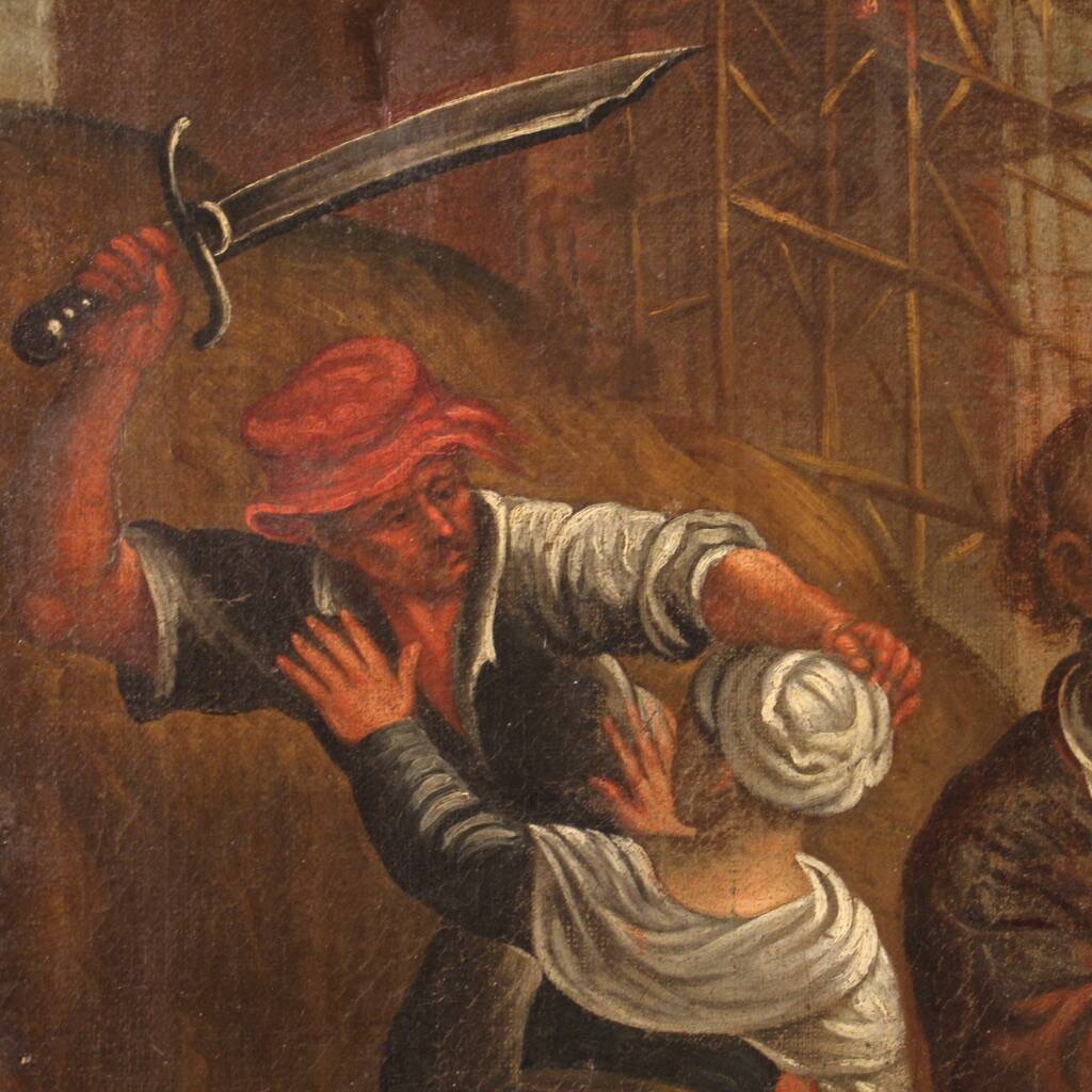 Great 17th century Italian painting, the sacking of the city
