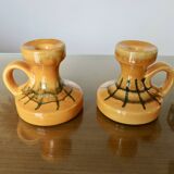 Pair of orange ceramic candlesticks from the 60s
