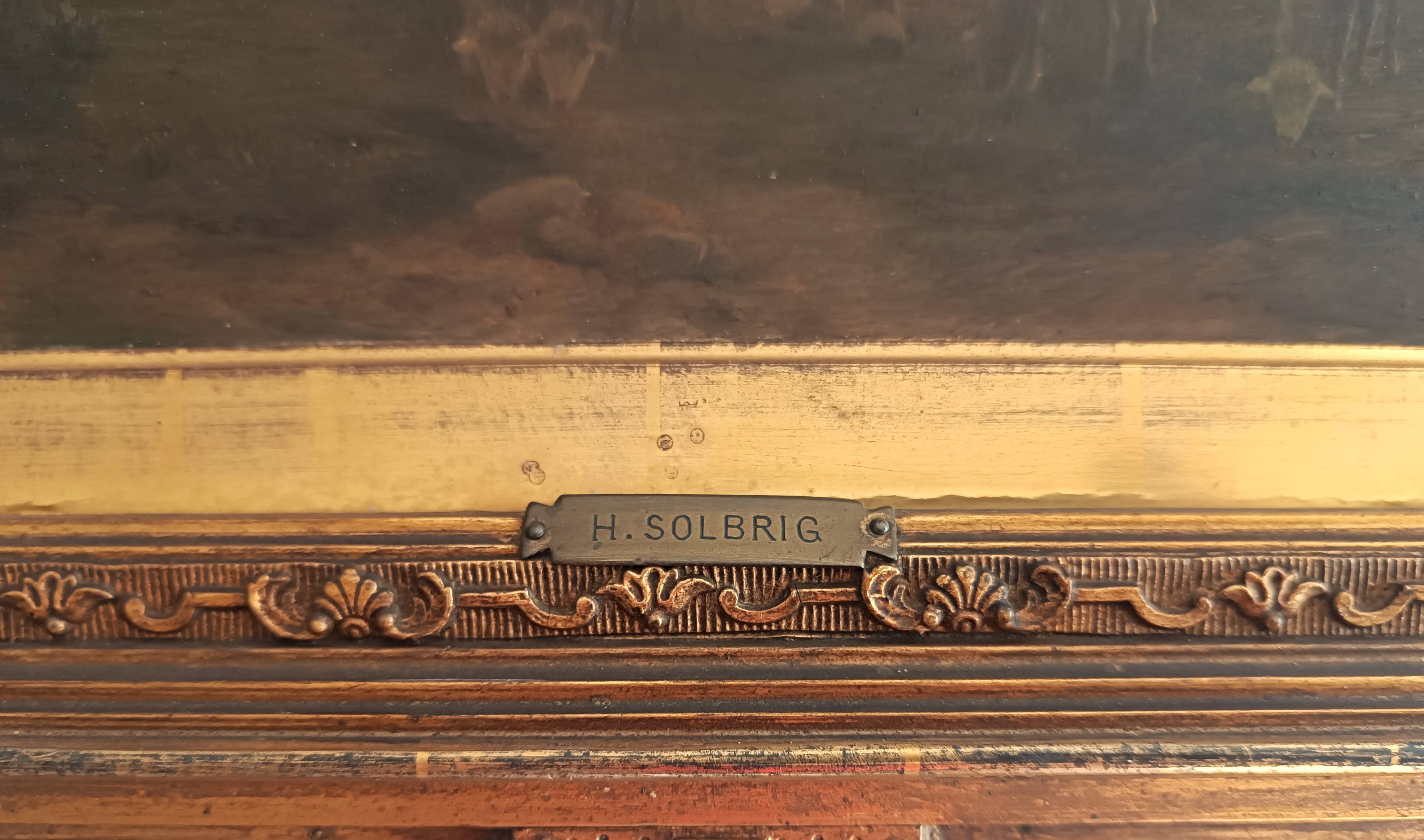 Hermann solbrig (1853-1942) painting, oil on panel, shepherdess and her troupe