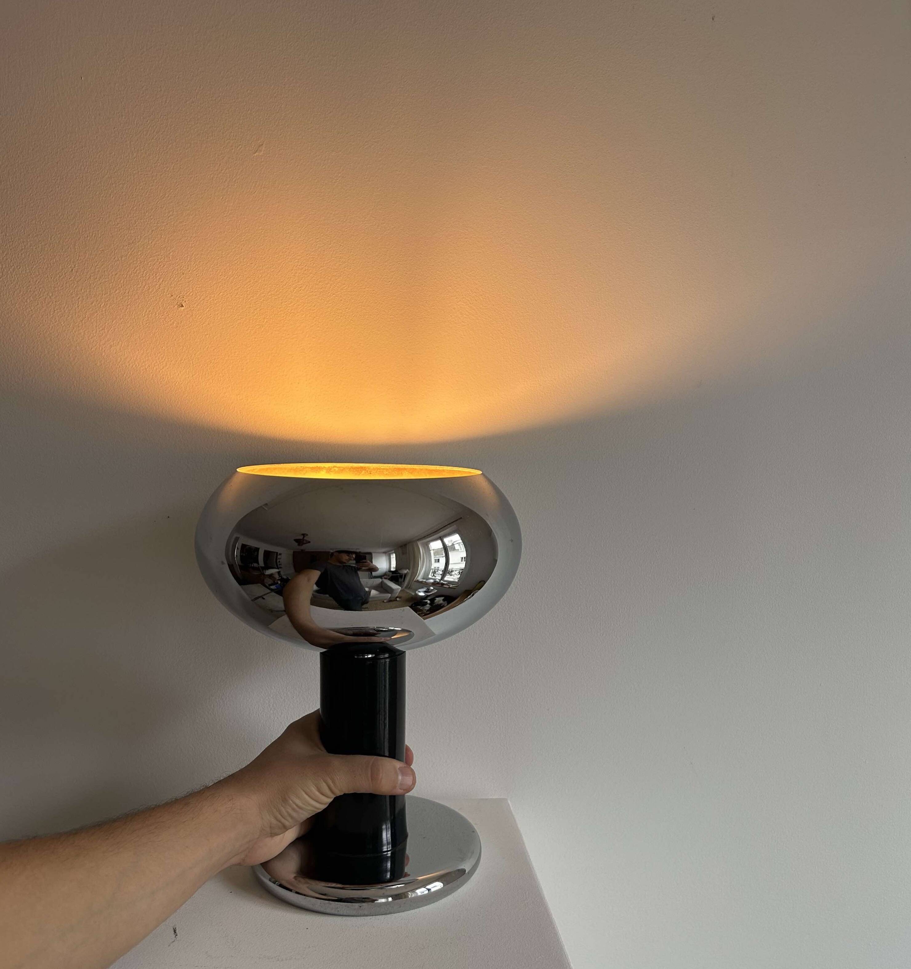 Vintage table lamp, chrome and black lacquered metal, Italy 1960