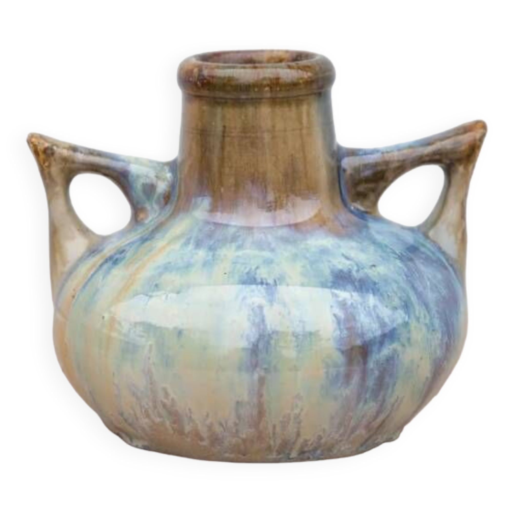 Art nouveau vase, vintage vase, enameled stoneware vase, attributed to Gilbert Metenier, vase with handles