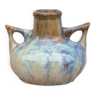 Vase art nouveau, vase vintage, vase en grès émaillé, attribué à Gilbert Metenier, vase à anses