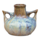 Art nouveau vase, vintage vase, enameled stoneware vase, attributed to Gilbert Metenier, vase with handles
