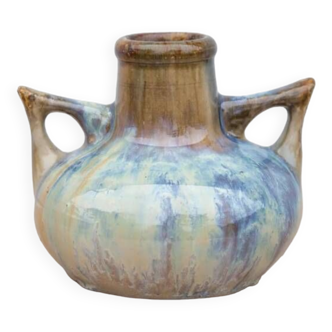 Vase art nouveau, vase vintage, vase en grès émaillé, attribué à Gilbert Metenier, vase à anses