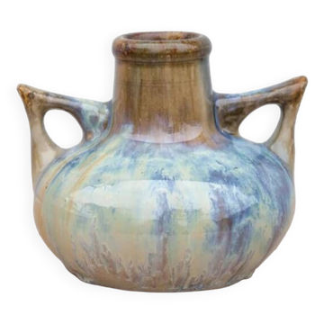 Art nouveau vase, vintage vase, enameled stoneware vase, attributed to Gilbert Metenier, vase with handles