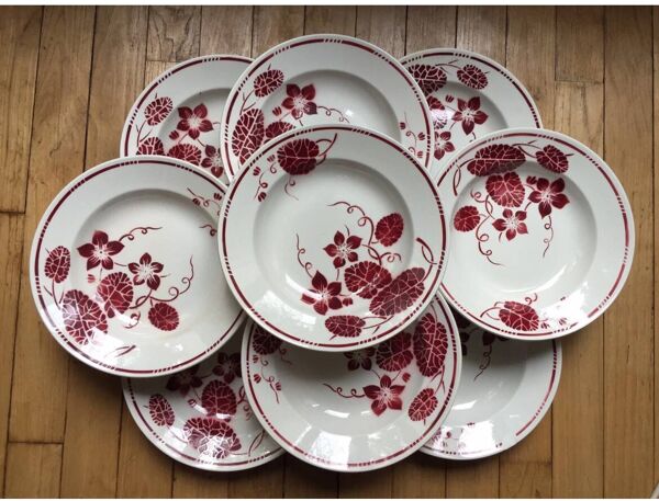 Ensemble de 9 Assiettes creuses Terre de fer Badonviller