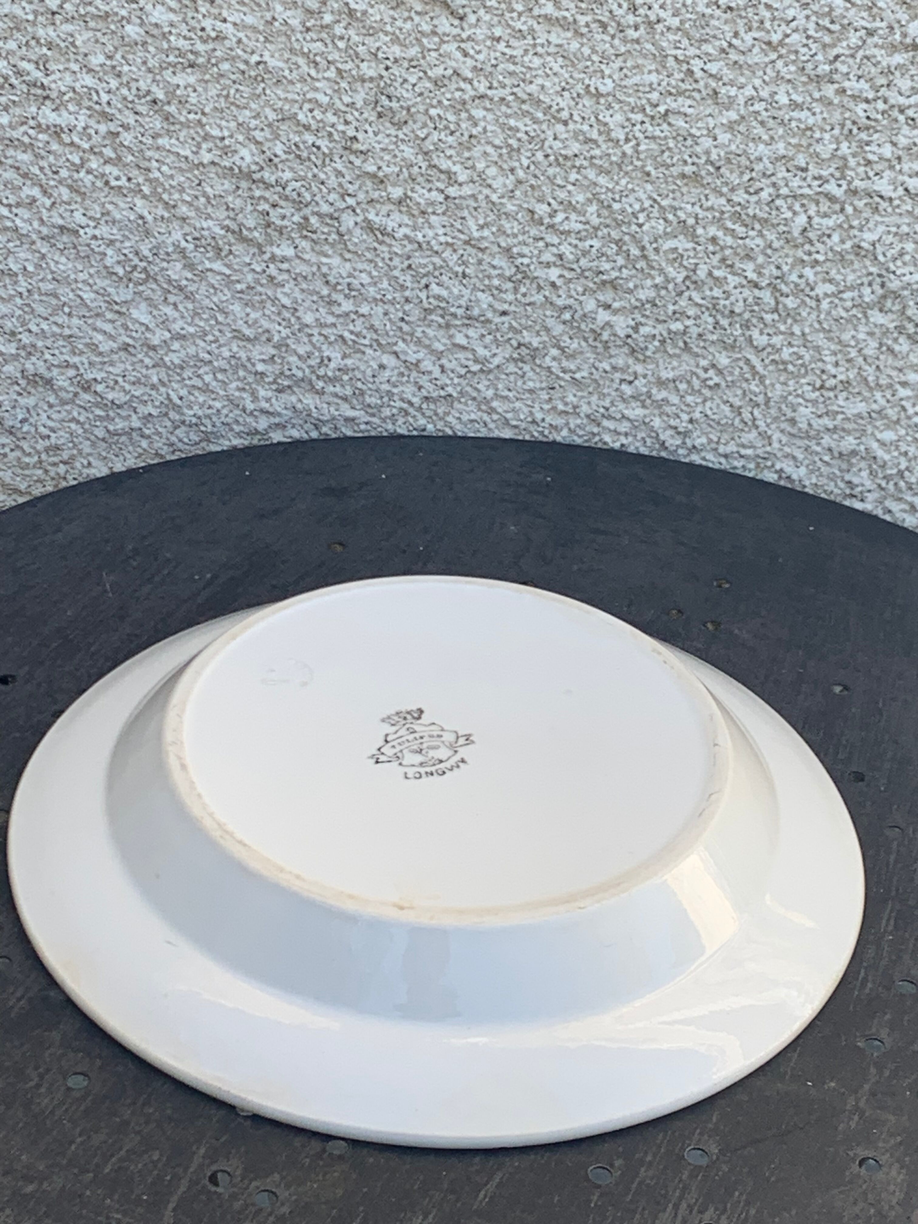 Hollow dish pattern green tulips longwy france old