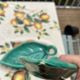 Duo of Vallauris raviers in the shape of green leaves signed Cérenne