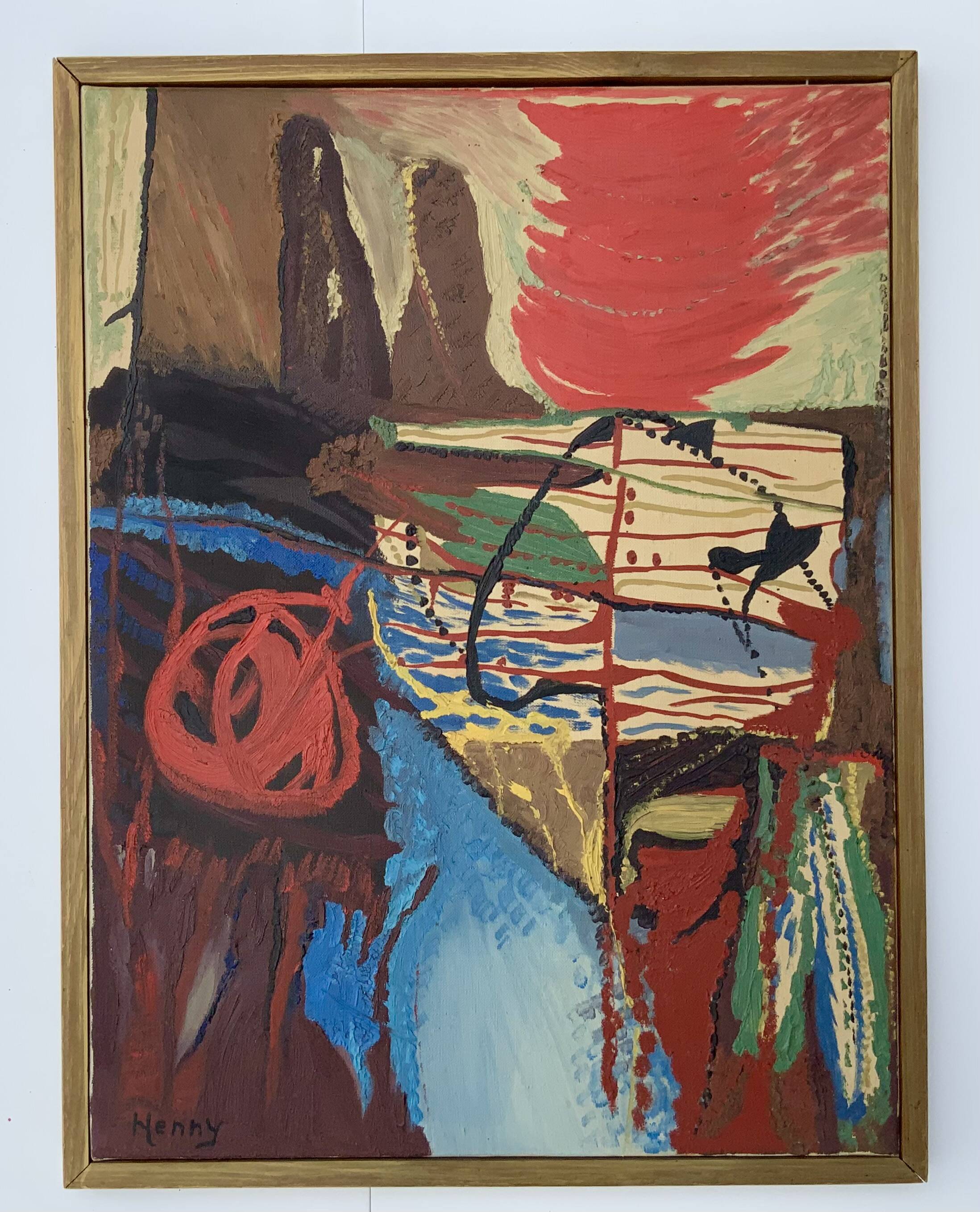 Peintures à l'huile vintage abstraites sur toile "Simfoni", signées par Henny, 1967