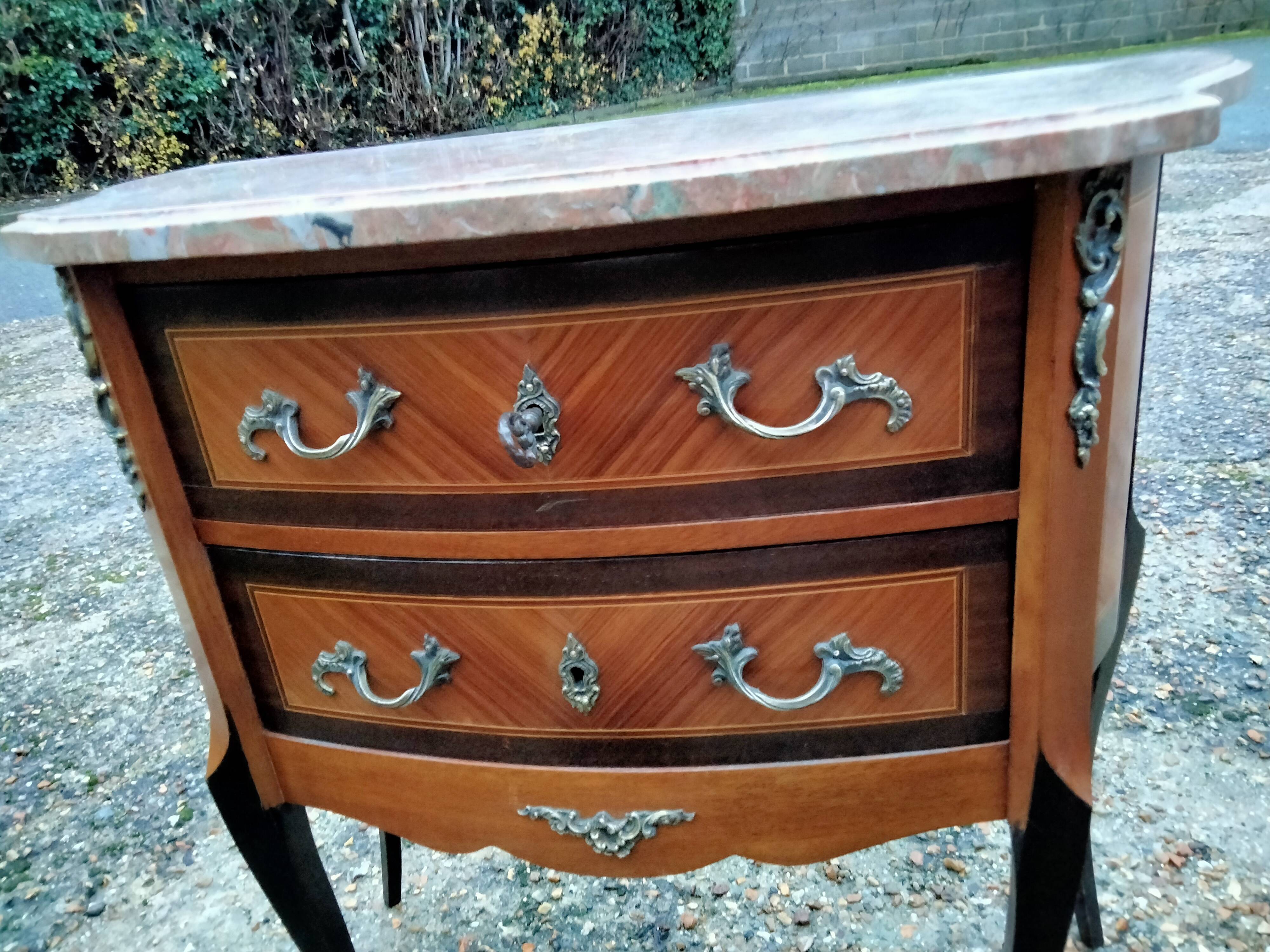 Commode marquetry old style louis xvi vintage marble top xxeme