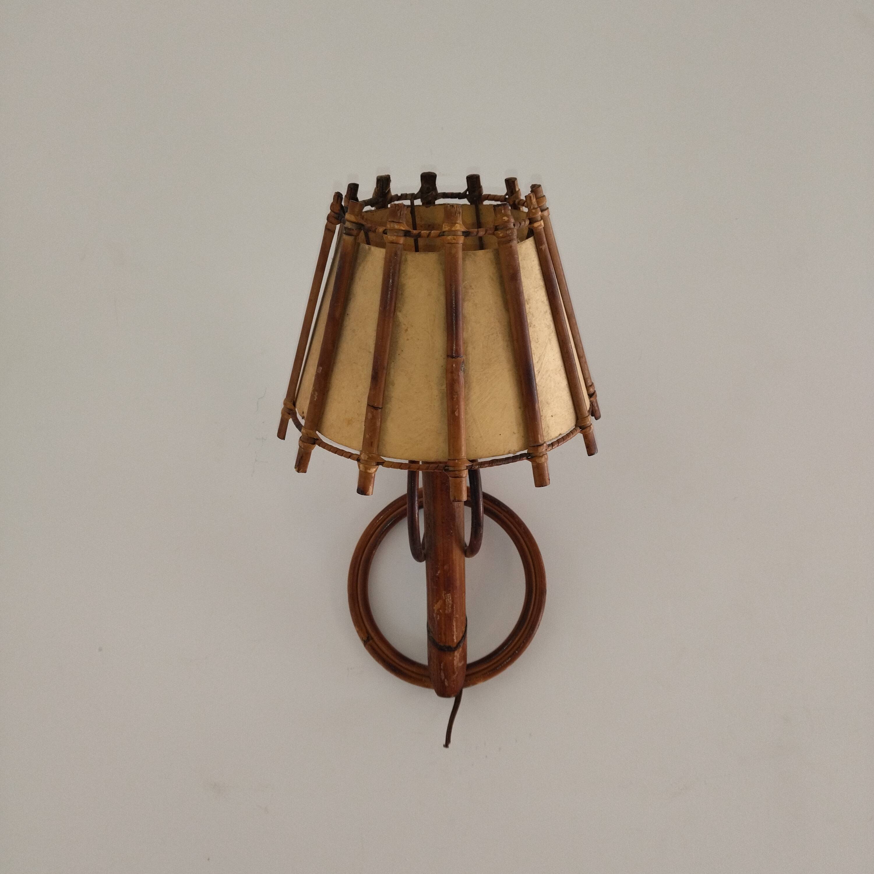 Rattan wall lamp 50s sognot 50's rattan wall light