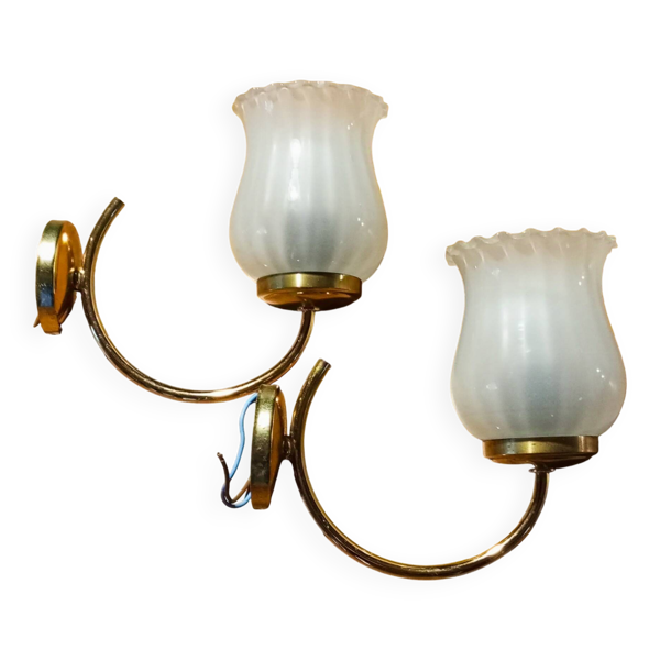 2 appliques tulipes en métal doré — Beyit
