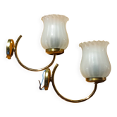 2 tulip wall lights in gold metal