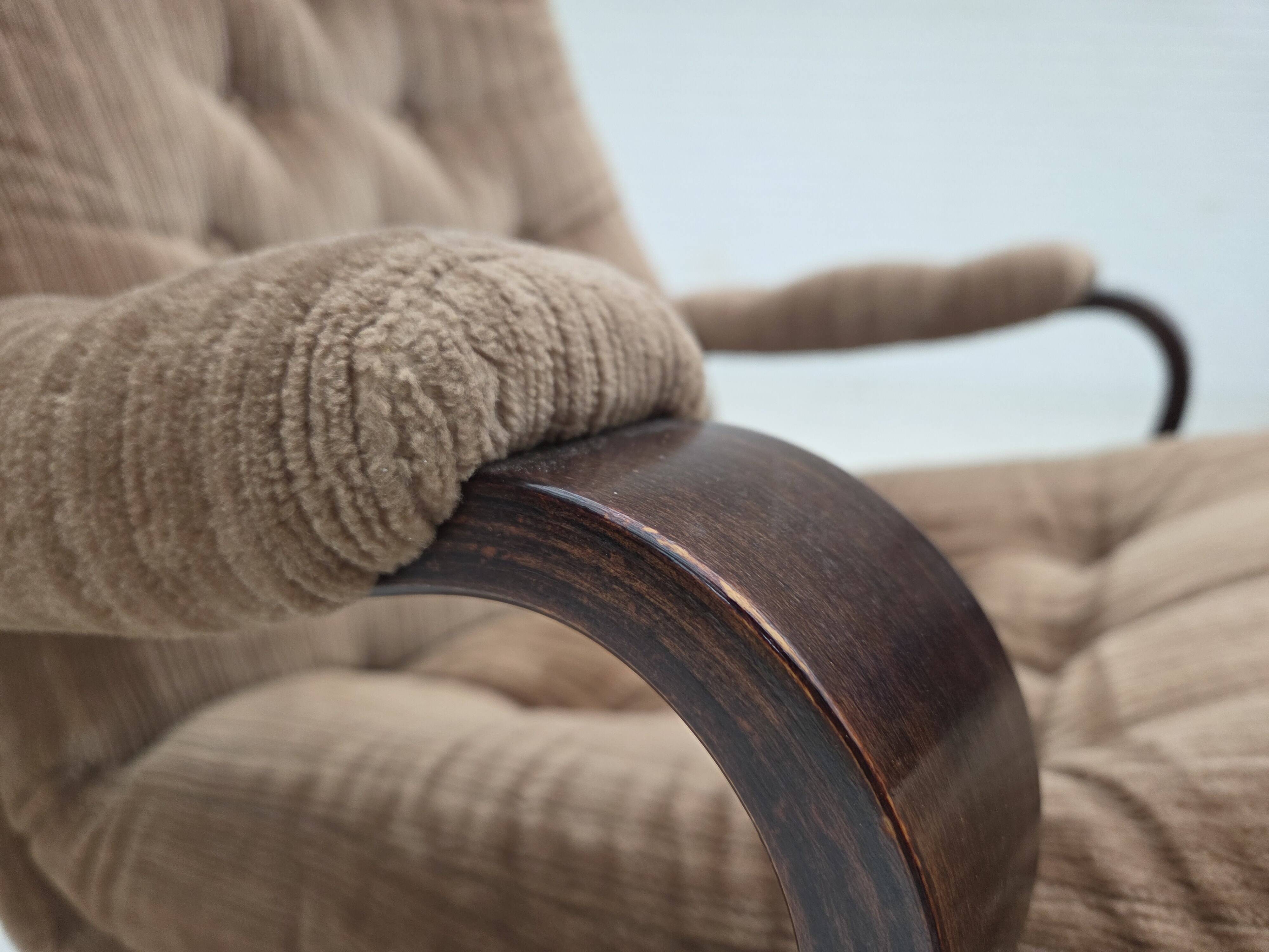 1970s, Danish swivel armchair, furniture corduroy, dark beech wood.