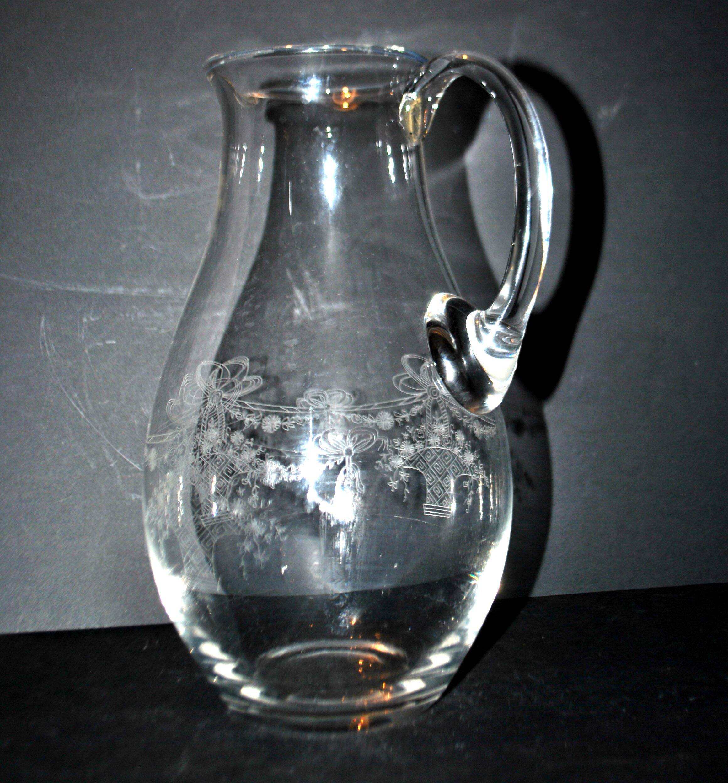 Antique Louis XVI ribbon basket carafe pitcher acid etching pantogravure