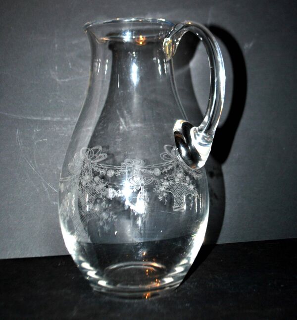 Pichet carafe ancien panier ruban Louis XVI gravure acide pantogravure