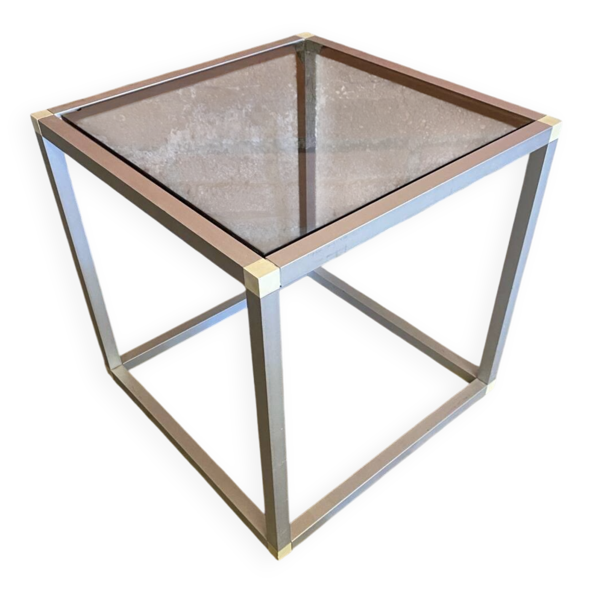 Vintage Cube Coffee Table, Aluminum + Smoked Glass, 1980s