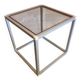 Vintage Cube Coffee Table, Aluminum + Smoked Glass, 1980s