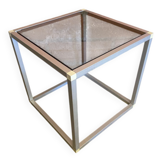 Vintage Cube Coffee Table, Aluminum + Smoked Glass, 1980s