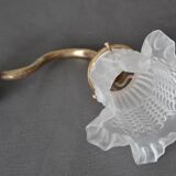 Wall lamp with glass tulip lampshade, brass swan collar holder and porcelain